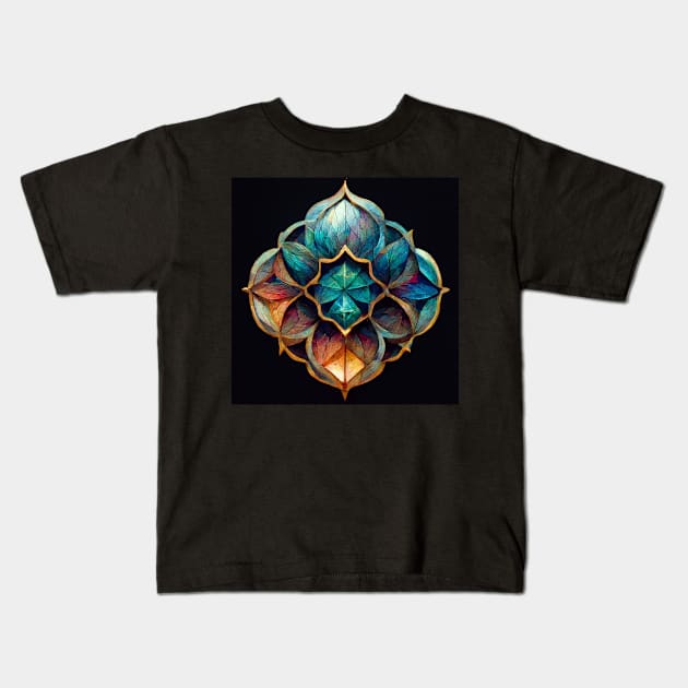 Rainbow crystal lotus flower mandala Kids T-Shirt by StoneyPhenix